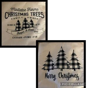 Christmas Linen Farmhouse Pillow Covers Black Ivory Plaid - Set of 2
